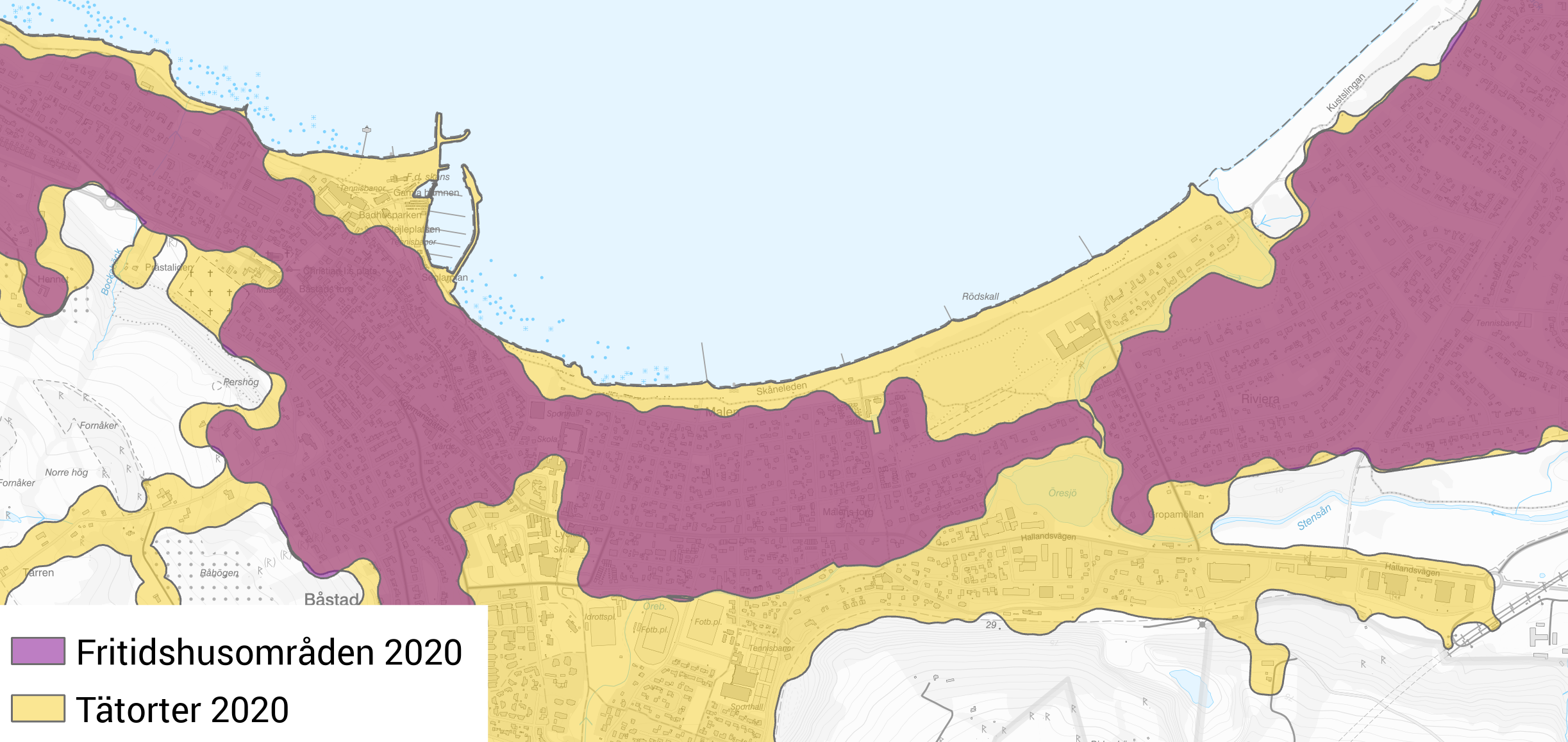 Karta: Fritidshusområde inom Båstads tätort 2020
