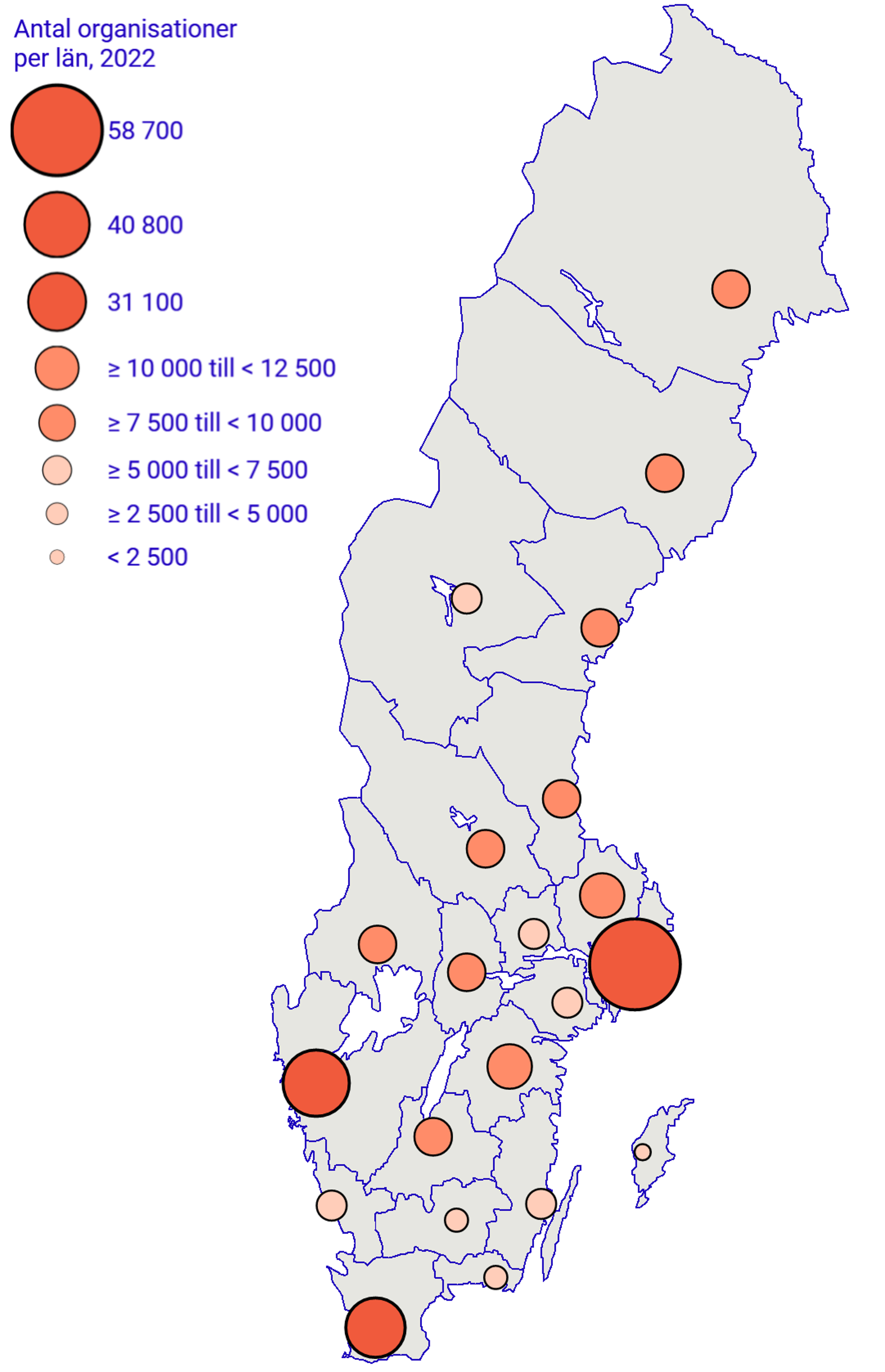 Karta: Antal organisationer inom det civila samhället per län