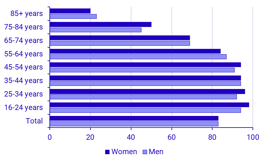 Share of persons who have used the Internet several times per day