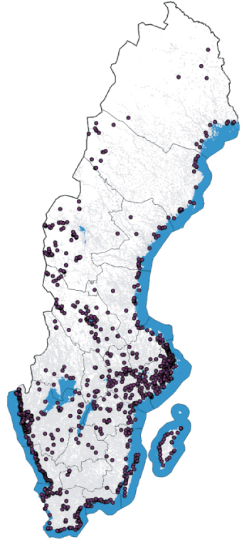 Karta: Fritidshusområdenas och fritidshusens spridning 2015