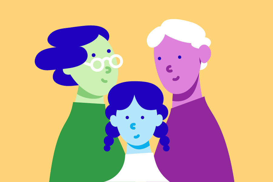 Illustration med tre personer